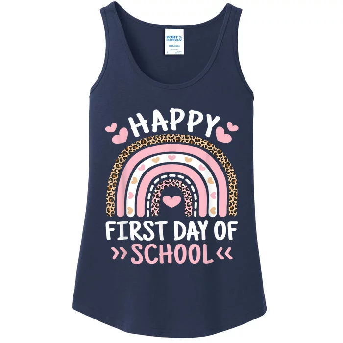 Happy First Day Of School Leopard Rainbow Outfit Ladies Essential Tank