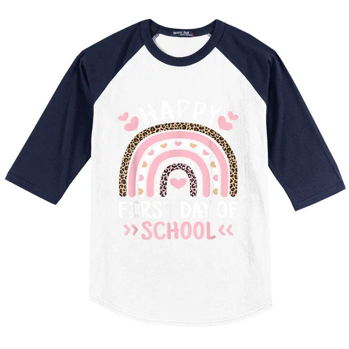 Happy First Day Of School Leopard Rainbow Outfit Baseball Sleeve Shirt