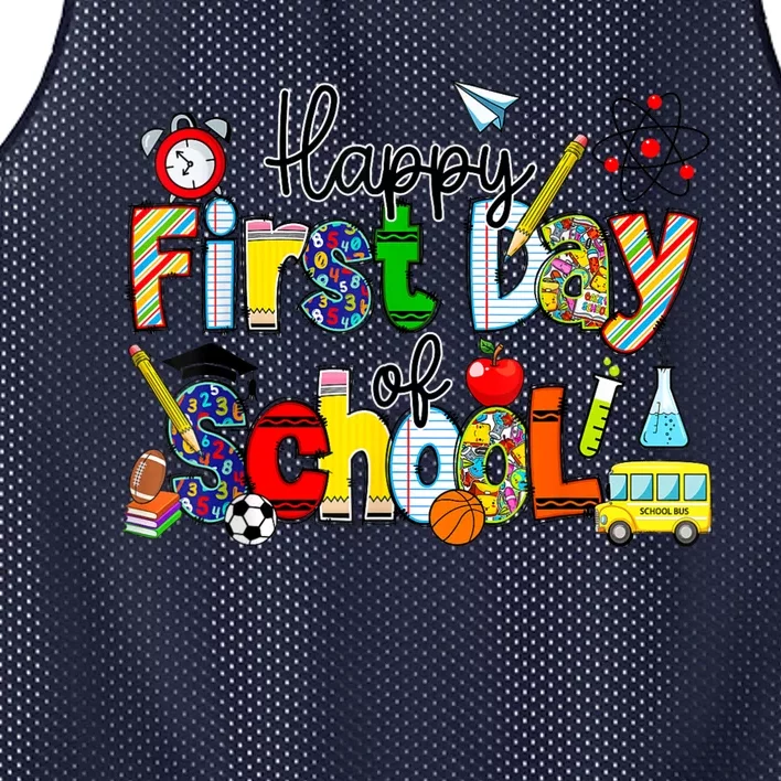 Happy First Day Of School Teachers Students Back To School Mesh Reversible Basketball Jersey Tank