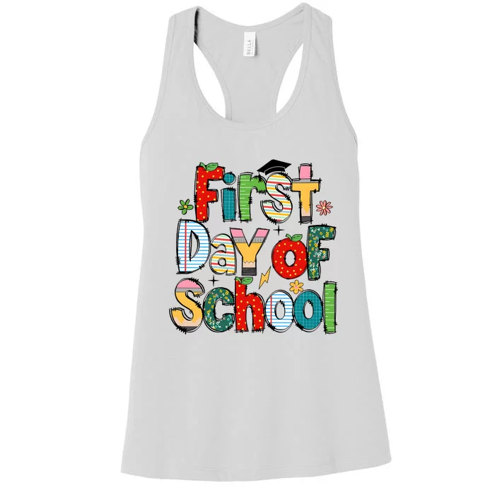 Happy First Day Of School Teacher Pencil Back To School Women's Racerback Tank