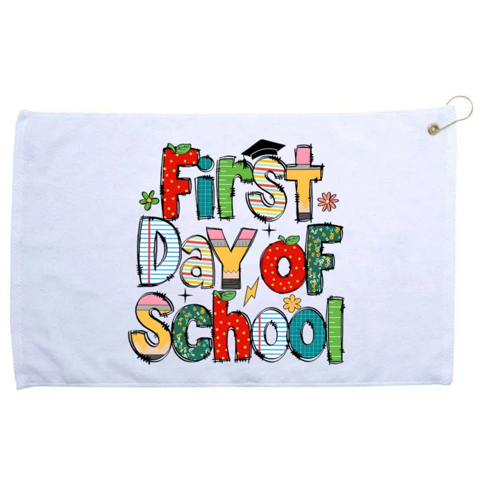 Happy First Day Of School Teacher Pencil Back To School Grommeted Golf Towel