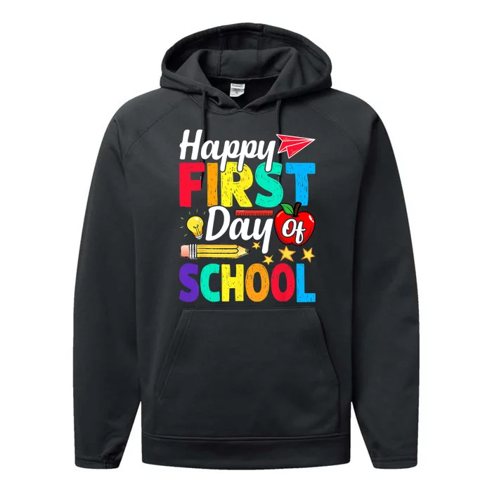 Happy First Day Of School Cute Funny Back To School Performance Fleece Hoodie