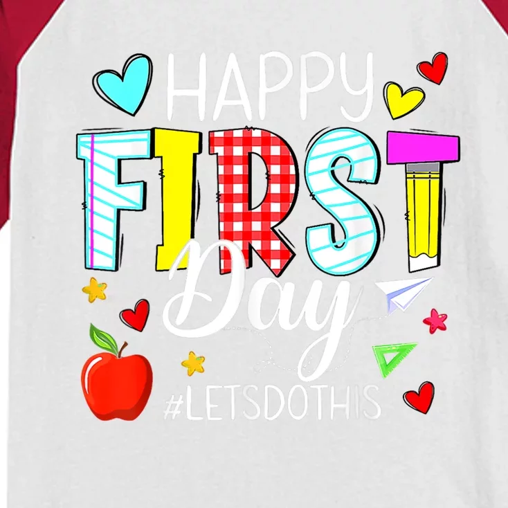 Happy First Day Lets Do This Welcome Back To School Teacher Kids Colorblock Raglan Jersey