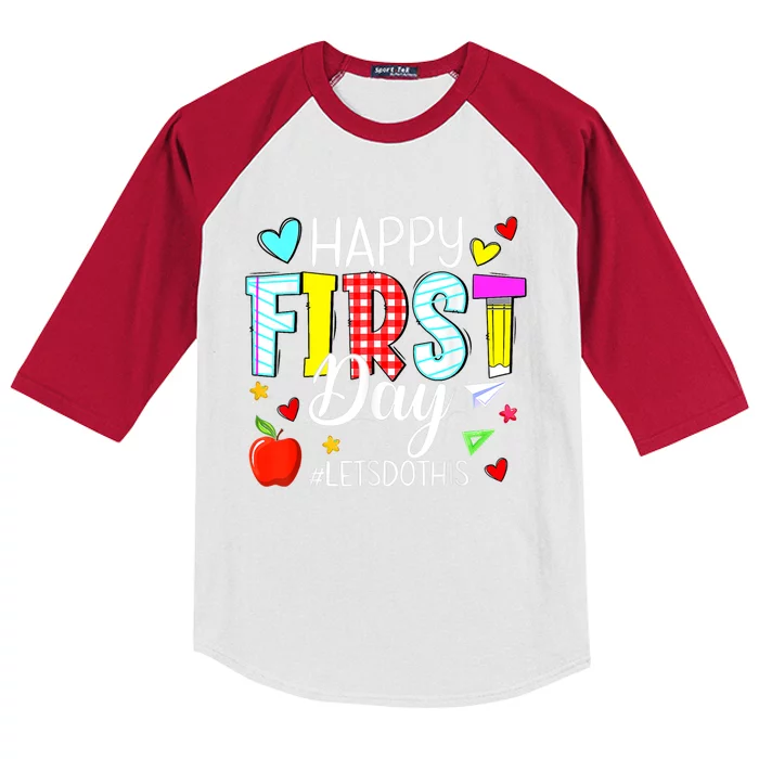 Happy First Day Lets Do This Welcome Back To School Teacher Kids Colorblock Raglan Jersey