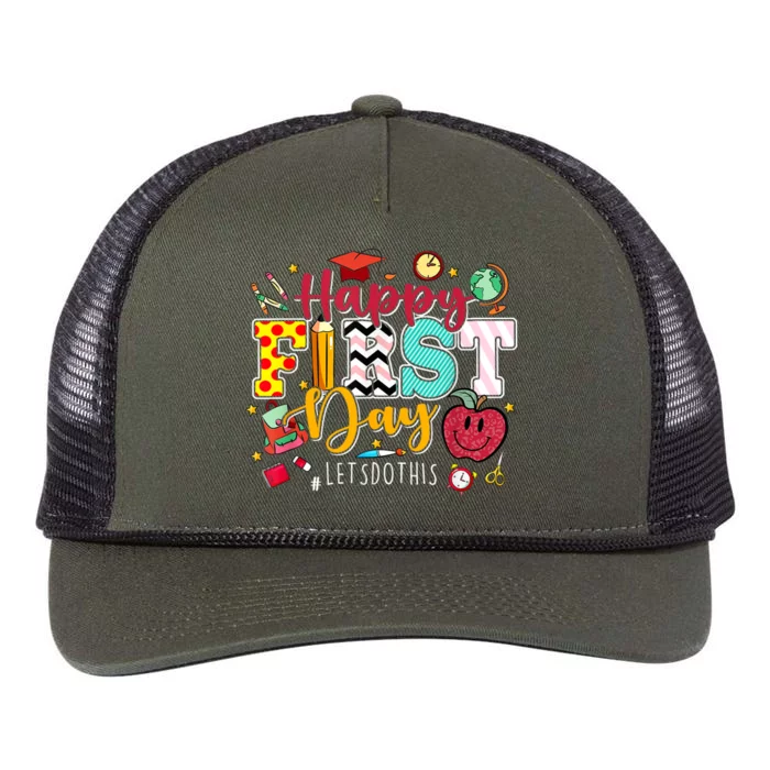 Happy First Day Lets Do This Welcome Back To School Teacher Retro Rope Trucker Hat Cap