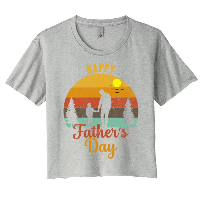 Happy Fathers Day Retro Vintage Father And Son Best Friends Gift Women's Crop Top Tee