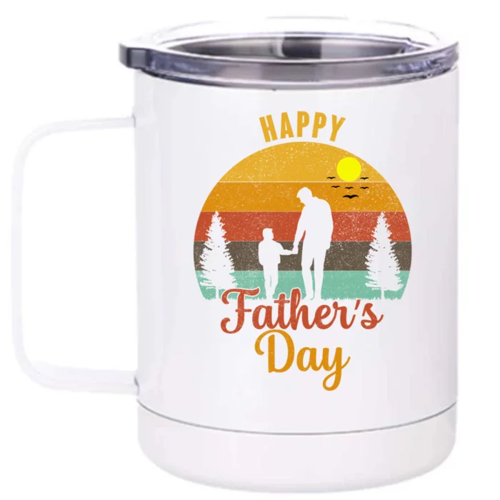 Happy Fathers Day Retro Vintage Father And Son Best Friends Gift Front & Back 12oz Stainless Steel Tumbler Cup