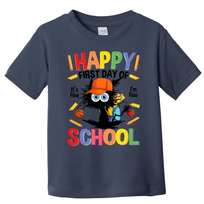 Happy First Day Of School Back To School Black Cat Toddler T-Shirt