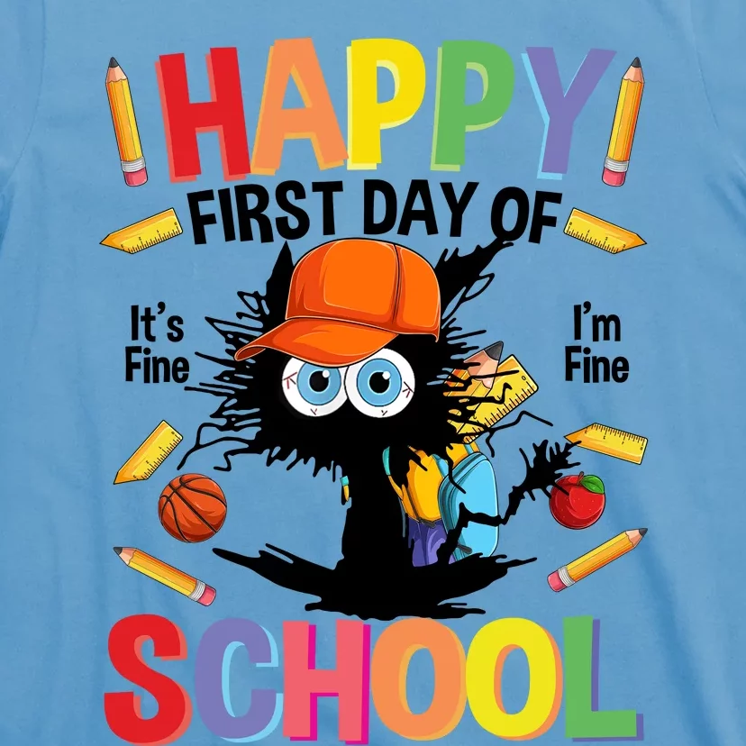 Happy First Day Of School Back To School Black Cat T-Shirt