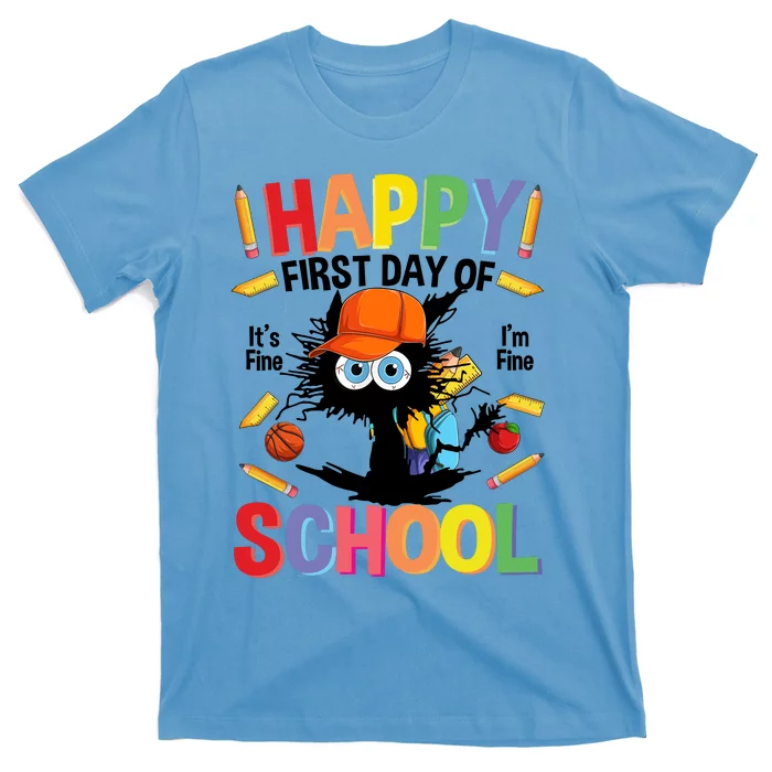 Happy First Day Of School Back To School Black Cat T-Shirt