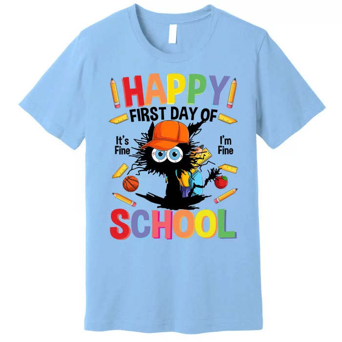 Happy First Day Of School Back To School Black Cat Premium T-Shirt