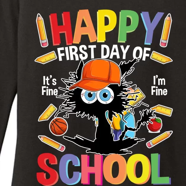 Happy First Day Of School Back To School Black Cat Womens CVC Long Sleeve Shirt