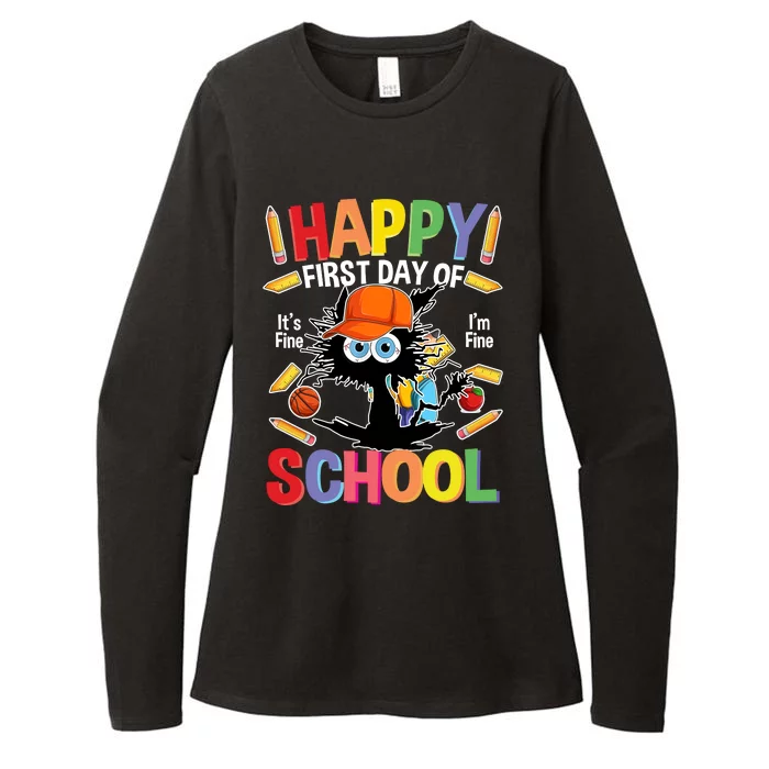 Happy First Day Of School Back To School Black Cat Womens CVC Long Sleeve Shirt