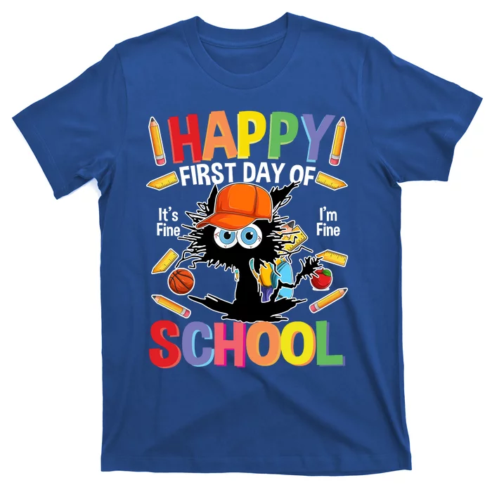 Happy First Day Of School Back To School Black Cat T-Shirt