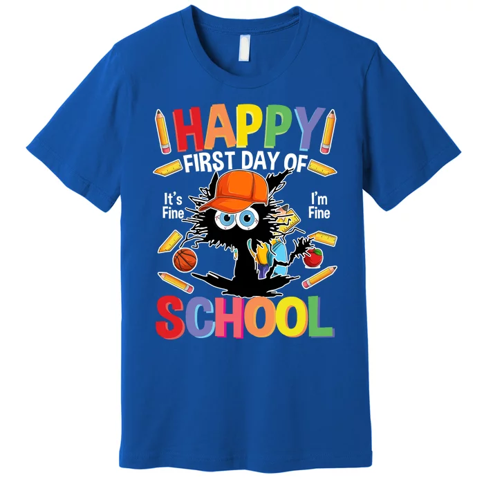 Happy First Day Of School Back To School Black Cat Premium T-Shirt