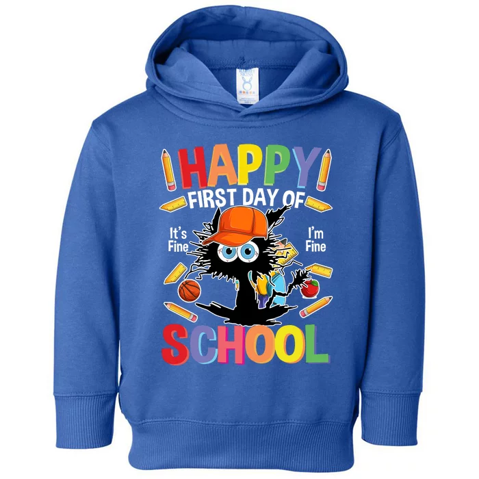 Happy First Day Of School Back To School Black Cat Toddler Hoodie