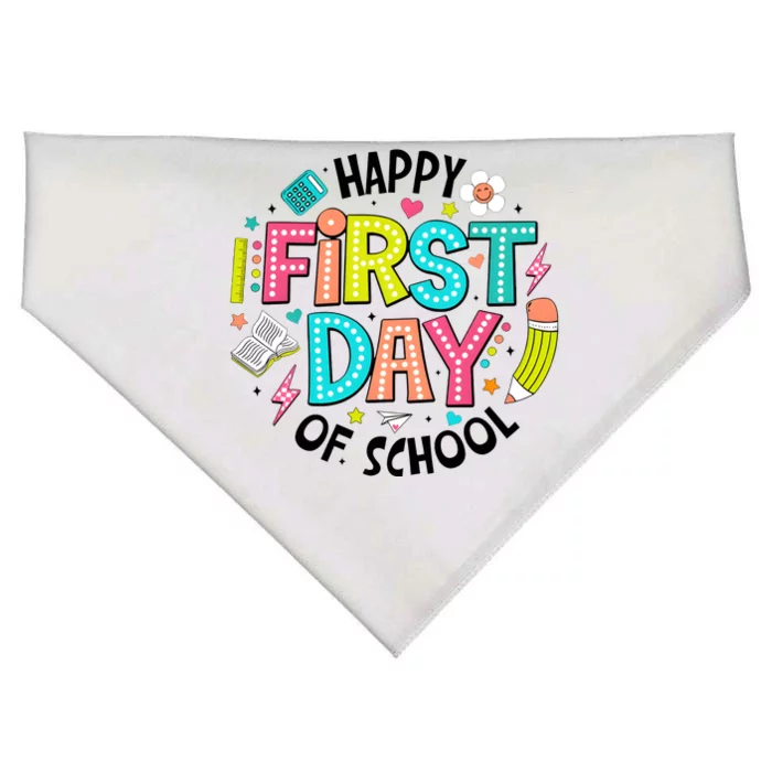 Happy First Day Of School For Teacher USA-Made Doggie Bandana