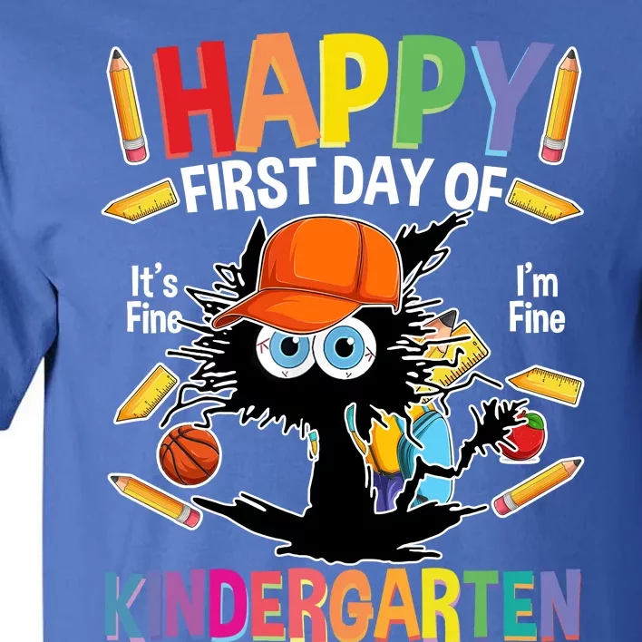 Happy First Day Of Kindergarten Back To School Black Cat Tall T-Shirt