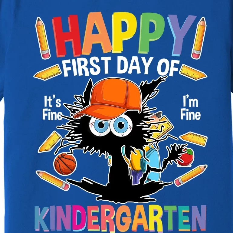 Happy First Day Of Kindergarten Back To School Black Cat Premium T-Shirt