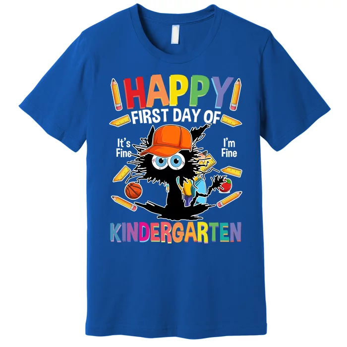 Happy First Day Of Kindergarten Back To School Black Cat Premium T-Shirt