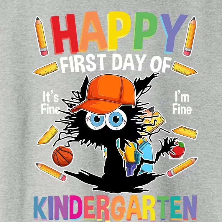 Happy First Day Of Kindergarten Back To School Black Cat Women's Crop Top Tee