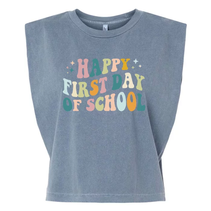 Happy First Day Of School Groovy Back To School Gifts Garment-Dyed Women's Muscle Tee