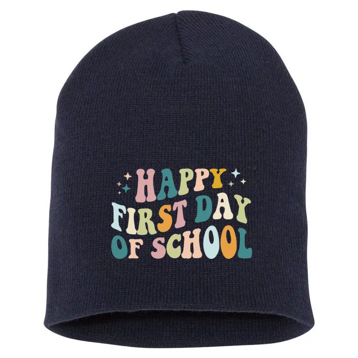 Happy First Day Of School Groovy Back To School Gifts Short Acrylic Beanie