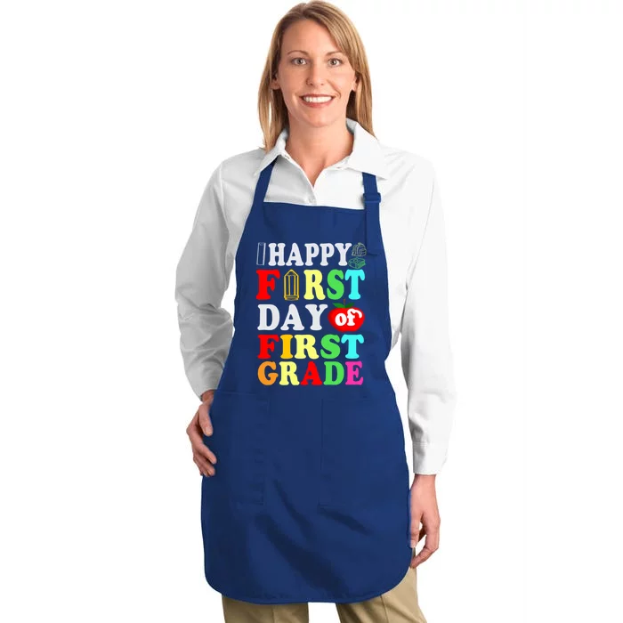 Happy First Day Of School First Grade Funny Gift Full-Length Apron With Pocket