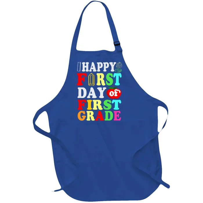 Happy First Day Of School First Grade Funny Gift Full-Length Apron With Pocket