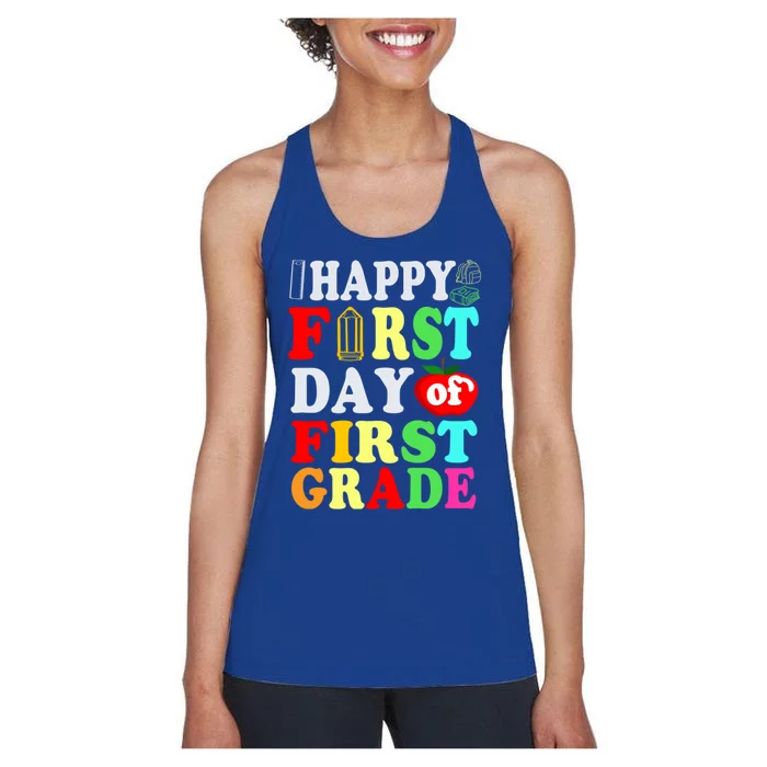 Happy First Day Of School First Grade Funny Gift Women's Racerback Tank