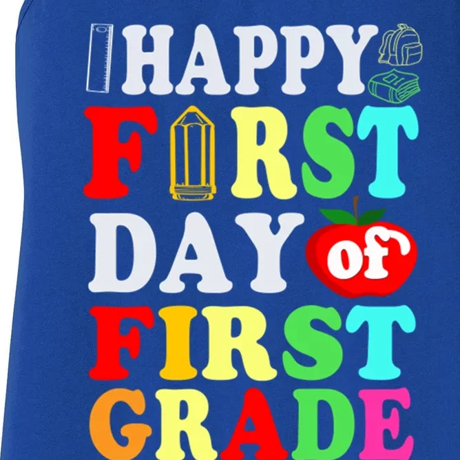 Happy First Day Of School First Grade Funny Gift Women's Racerback Tank