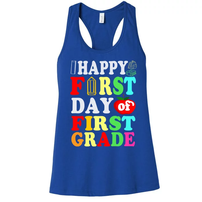 Happy First Day Of School First Grade Funny Gift Women's Racerback Tank