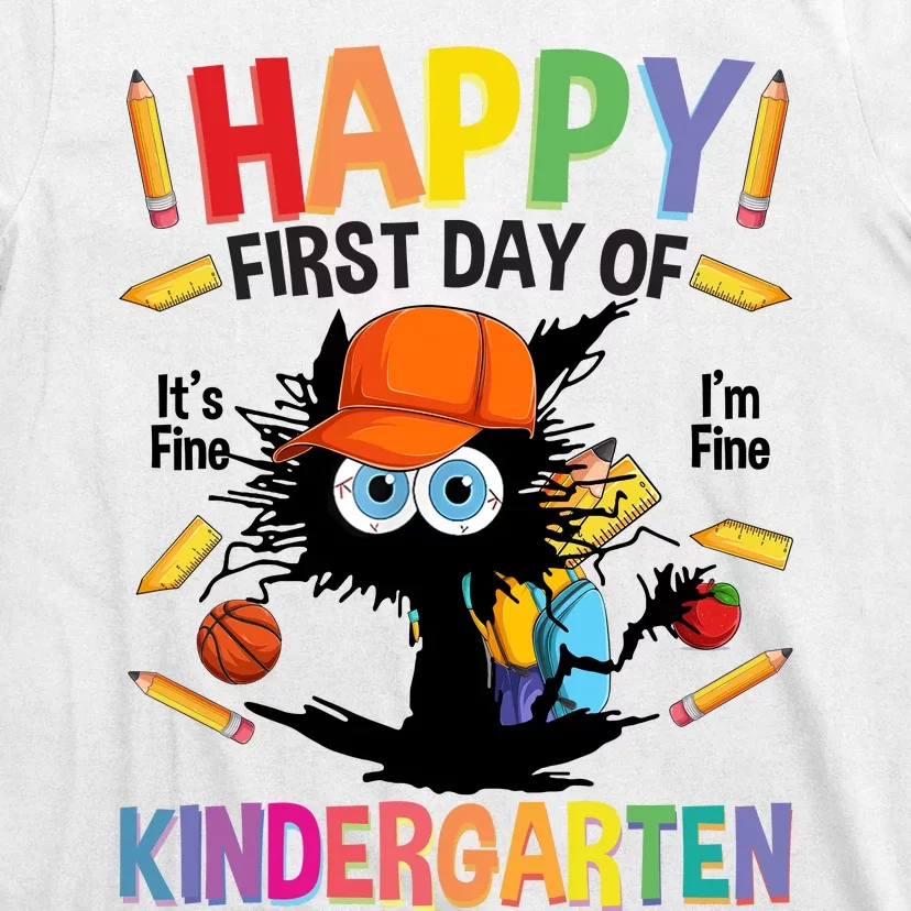 Happy First Day Of Kindergarten Back To School Black Cat T-Shirt