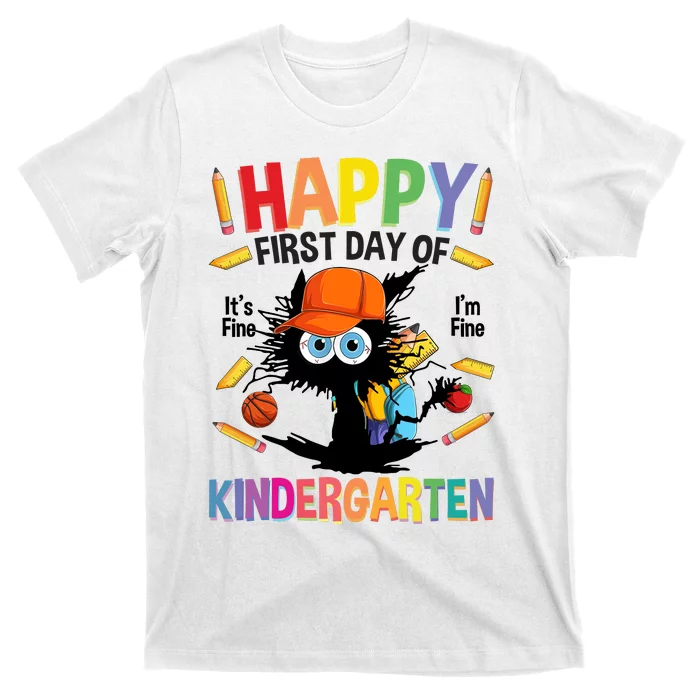 Happy First Day Of Kindergarten Back To School Black Cat T-Shirt