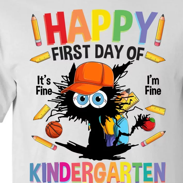 Happy First Day Of Kindergarten Back To School Black Cat Tall T-Shirt