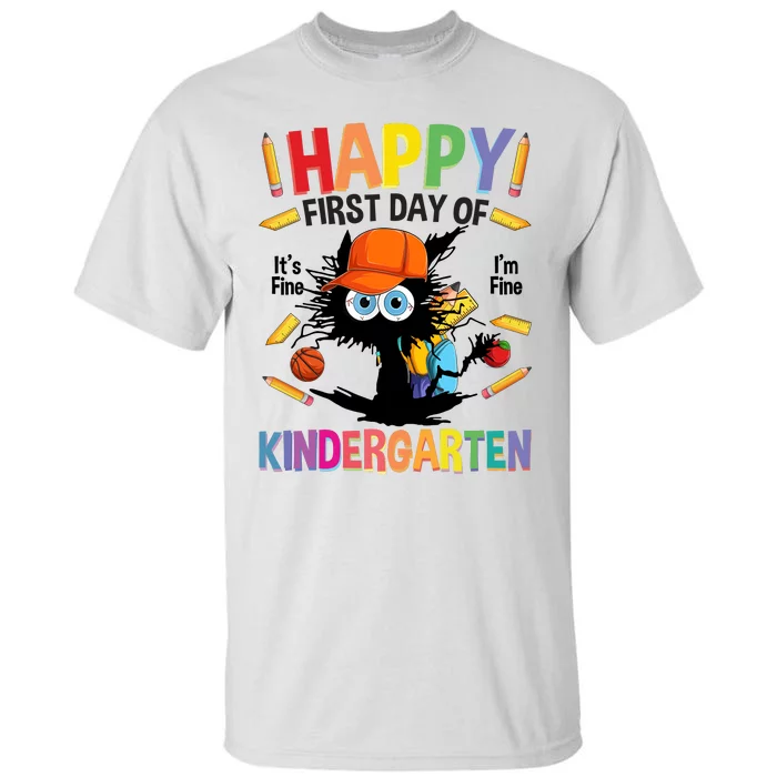 Happy First Day Of Kindergarten Back To School Black Cat Tall T-Shirt