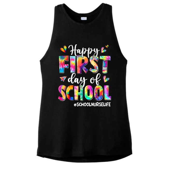 Happy First Day Of School School Nurse Life Tie Dye Gift Ladies Tri-Blend Wicking Tank