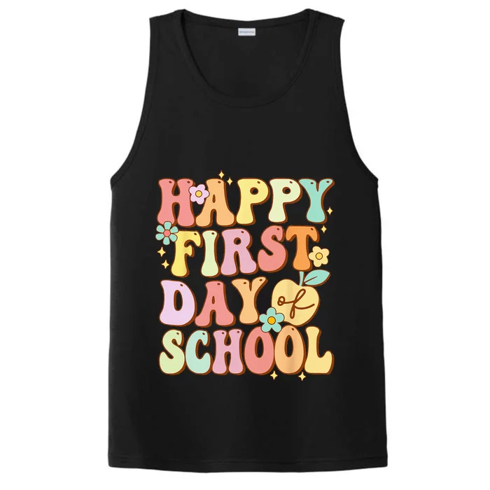 Happy First Day Of School Teachers Back To School Performance Tank