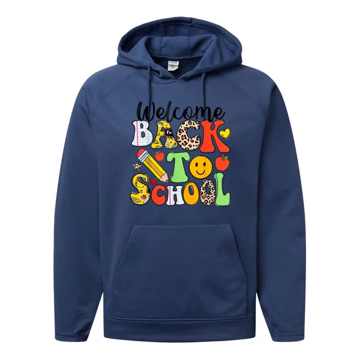 Happy First Day Of School Back To School Excitement Starting Strong School Ad Performance Fleece Hoodie