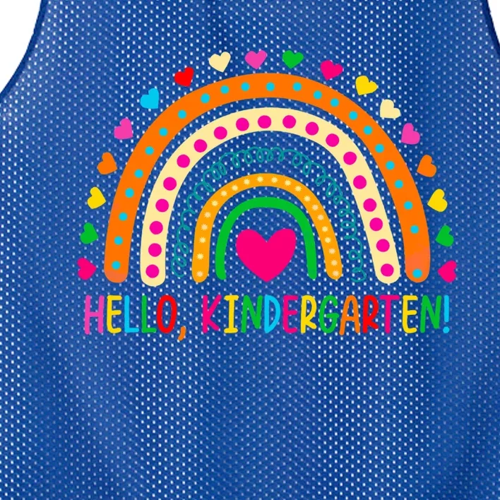 Happy First Day Of School Hello Kindergarten Teacher Rainbow Meaningful Gift Mesh Reversible Basketball Jersey Tank