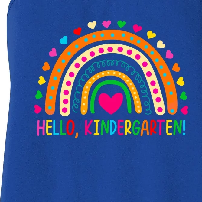 Happy First Day Of School Hello Kindergarten Teacher Rainbow Meaningful Gift Women's Racerback Tank