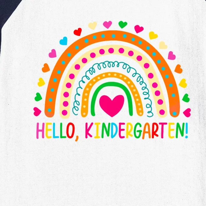 Happy First Day Of School Hello Kindergarten Teacher Rainbow Meaningful Gift Baseball Sleeve Shirt