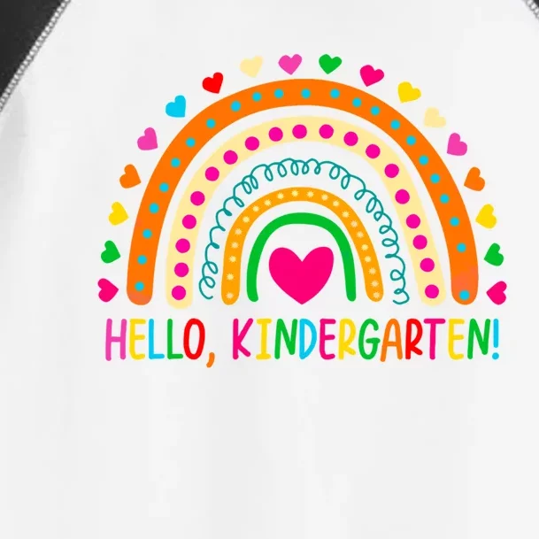 Happy First Day Of School Hello Kindergarten Teacher Rainbow Meaningful Gift Toddler Fine Jersey T-Shirt