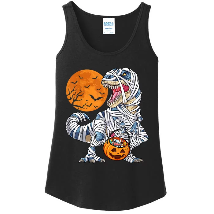 Halloween For Dinosaur T Rex Mummy Pumpkin Long Sleeve Ladies Essential Tank