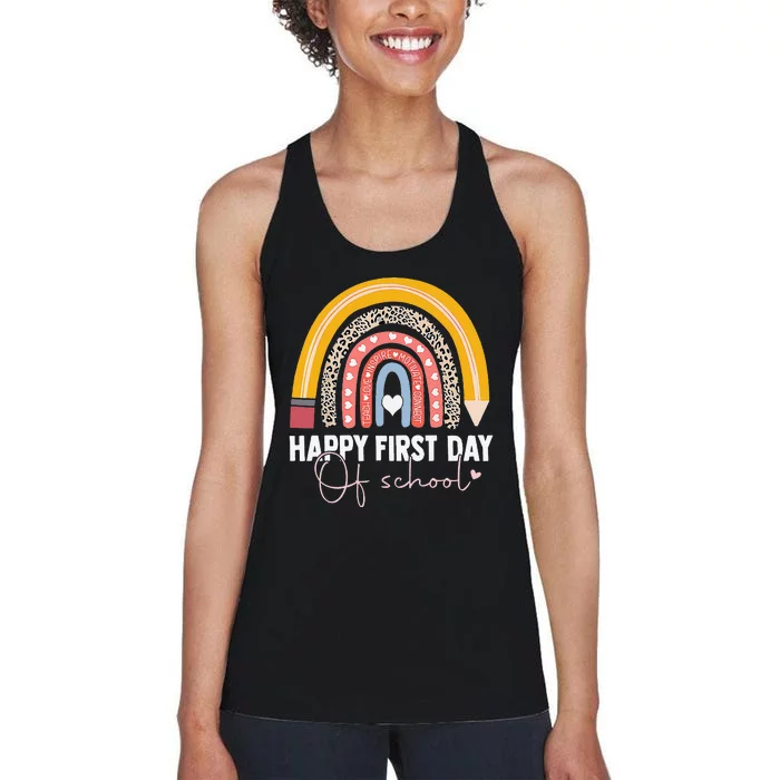 Happy First Day Of School For Student Teacher Rainbow Women's Racerback Tank