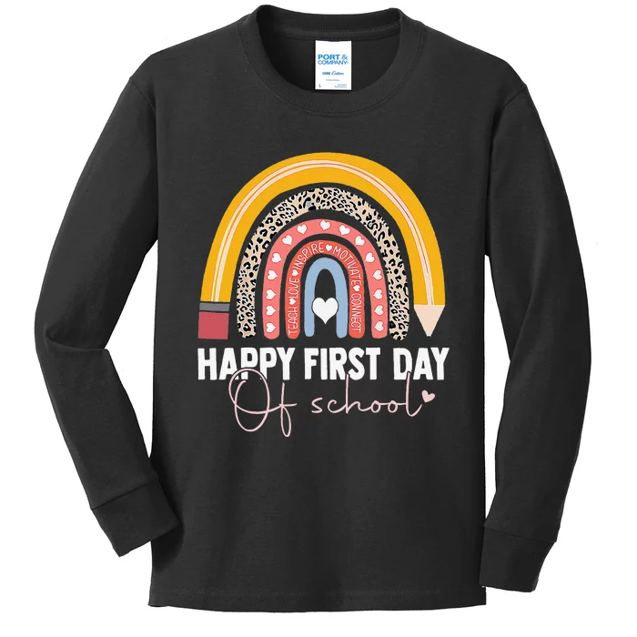 Happy First Day Of School For Student Teacher Rainbow Kids Long Sleeve Shirt