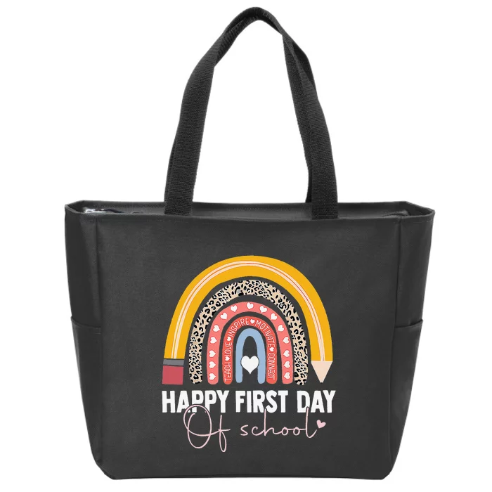 Happy First Day Of School For Student Teacher Rainbow Zip Tote Bag