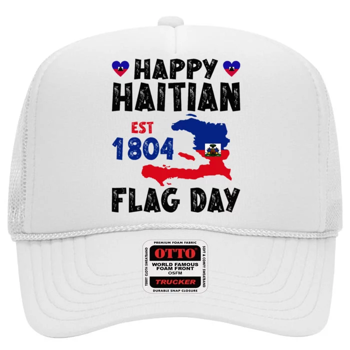 Haiti Flag Day Haitian Map Flag Celebration High Crown Mesh Trucker Hat