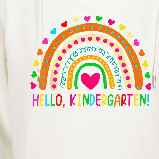 Happy First Day Of School Hello Kindergarten Teacher Rainbow Womens Funnel Neck Pullover Hood