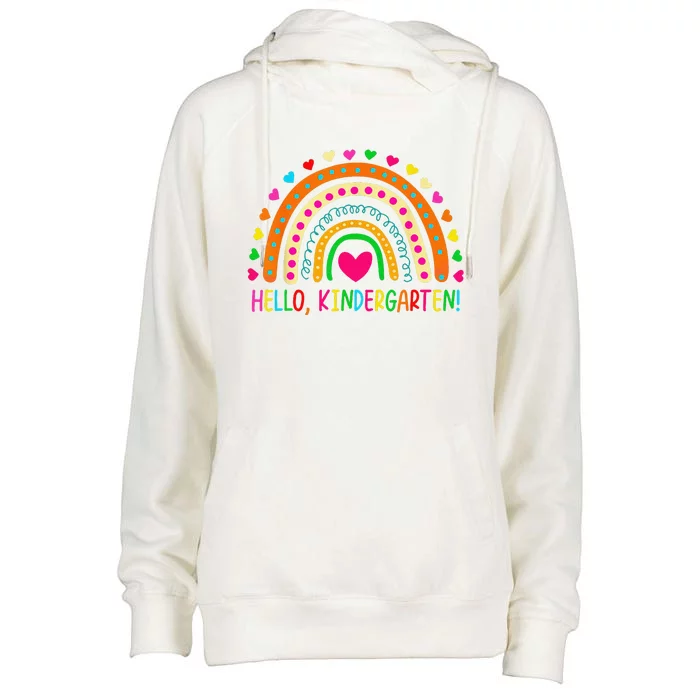 Happy First Day Of School Hello Kindergarten Teacher Rainbow Womens Funnel Neck Pullover Hood